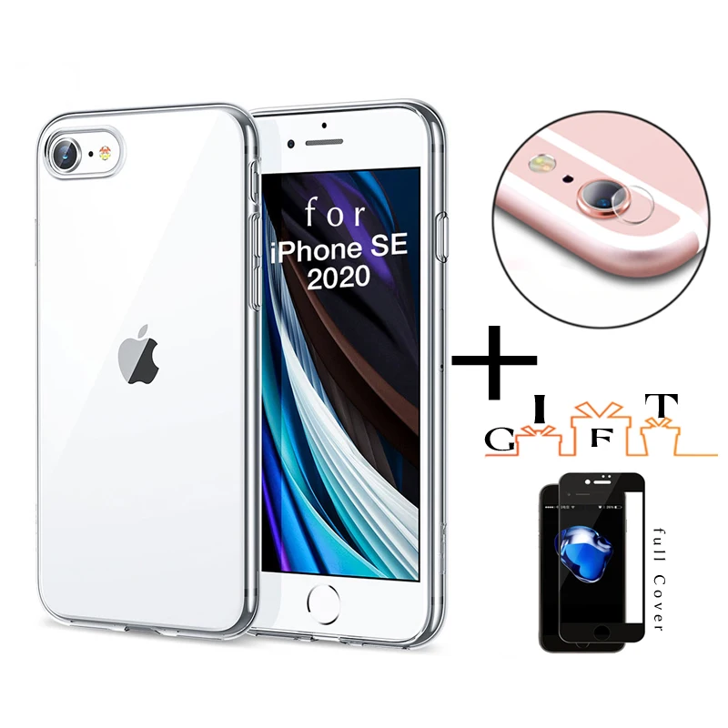 3 в 1 Прозрачный чехол для объектива из закаленного стекла iPhone SE 2020 5 6s 7 8 Xs 11pro max