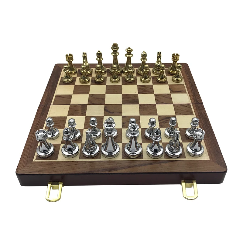 Chessboard Excellent Retro Metal Alloy Entertainment Wooden Folding Chess Pieces Game Set High Quality | Спорт и развлечения