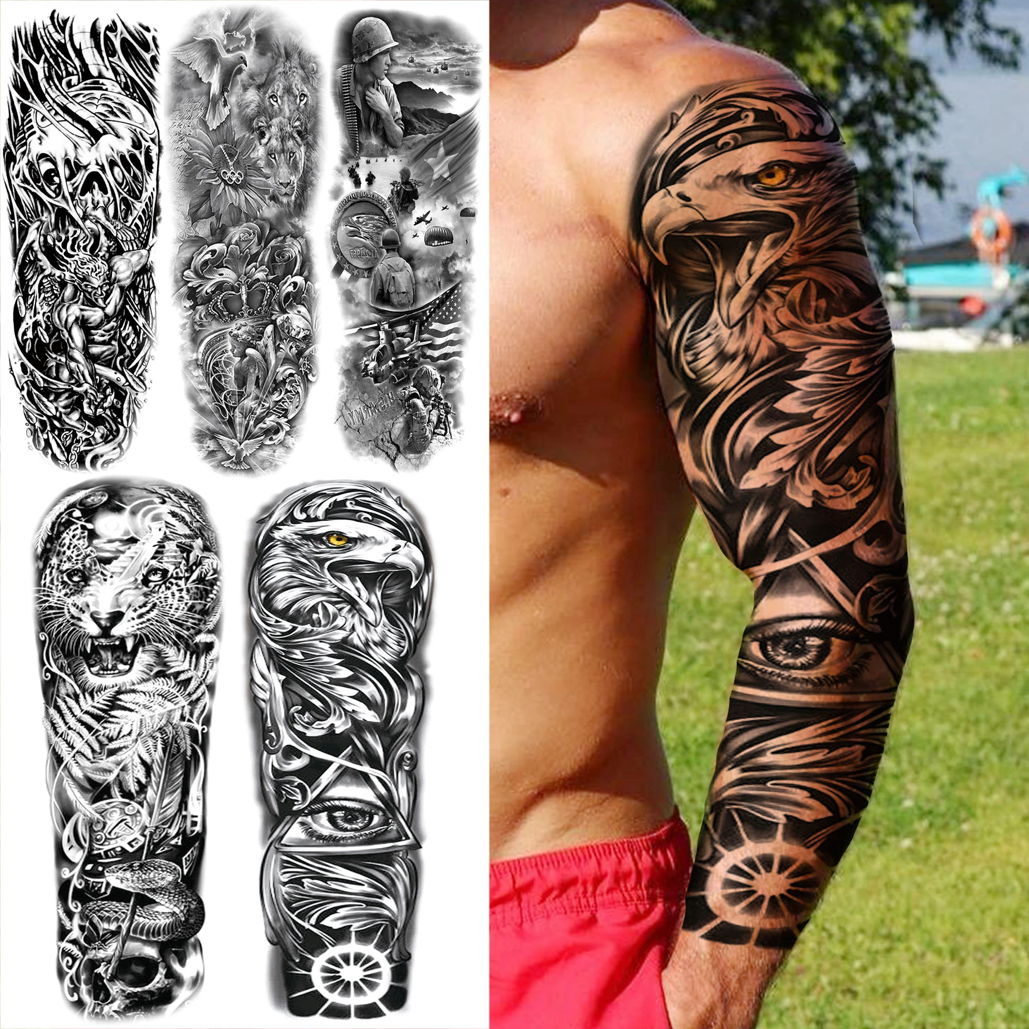 Tatouage Colombe Homme Faux tatouages temporaires pour hommes, autocollant de bras complet,  étanche, réaliste, Punk, aigle, léopard, colombe, soldat | AliExpress
