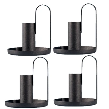 

4PC Matt Black Wrought Iron Candle Holder with Handle, Retro and Simple, Fit for Candles