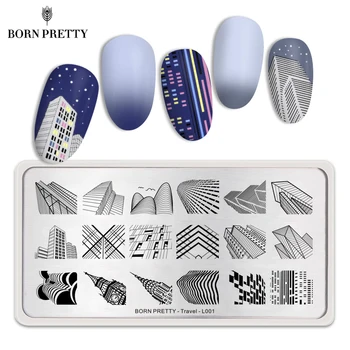 

BORN PRETTY Building Nail Stamping Plates Rectangle Nail Art Image Stencil Travel Theme Nail Art Template