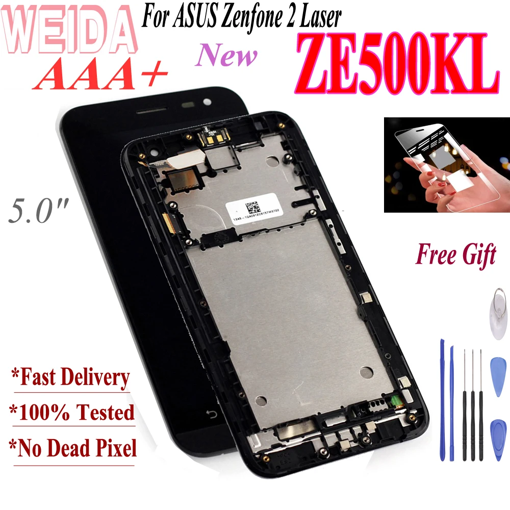 

WEIDA For ASUS Zenfone 2 Laser ZE500KL Z00ED LCD Display Touch Screen Digitizer Assembly 5.0 Inch with Frame +Tool