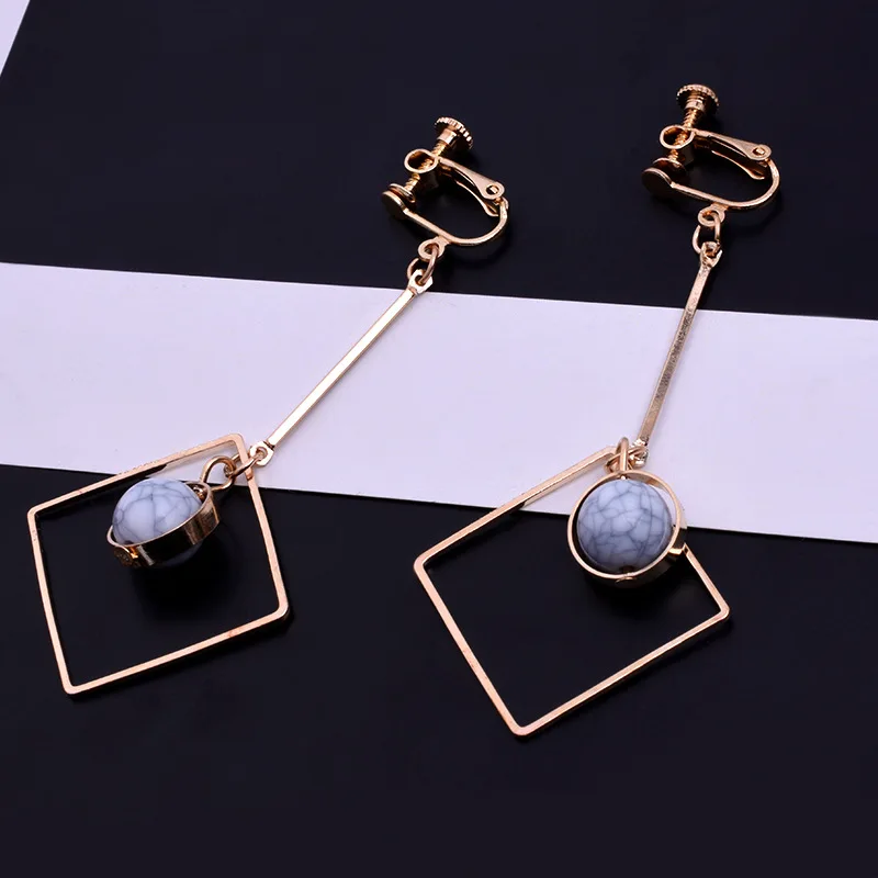 

Handmade Jewelry European And American Marble Temperament Long Geometric Pendant Earrings Earrings Clip Earrings Wholesale Women