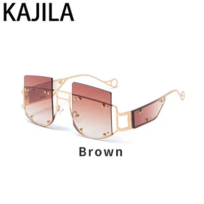 Новое поступление, квадратные солнцезащитные очки в стиле стимпанк Rihann для женщин и мужчин, градиентная оправа из сплава, солнцезащитные очки для женщин, gafas de sol mujer17241 - Цвет линз: Brown
