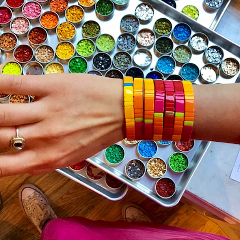 

Bohemian Bracelet Handmade Friendship Braided Stackable Enamel Rainbow Tile Bracelet Fashion Street Photography Bangles Dropship