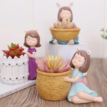 

4Pcs Girls Flowerpot Resin Succulent Planter Desk Mini Plant Pot Ornament (4Pcs Idyllic Girls)