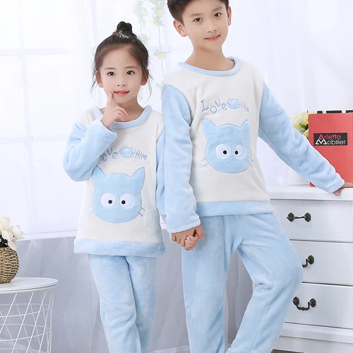 Зимний фланелевый детский пижамный комплект, г. Теплая детская одежда для дома, костюм ночное белье для девочек с героями мультфильмов Повседневный пижамный комплект для подростков, домашняя одежда для мальчиков - Цвет: RT hui C lanmaochiyu