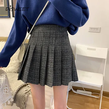 

Harajuku Plaid High Waist Pleated Skirt Woman College Style Loose A-line Mini Skirt Women Retro Summer Slim Ladies Skirt 2020