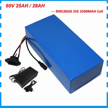 

2500W 60V 25AH Lithium ion battery 60V 28AH Scooter battery use 3500mah INR 35E cell 50A BMS with 5A Charger Free customs duty