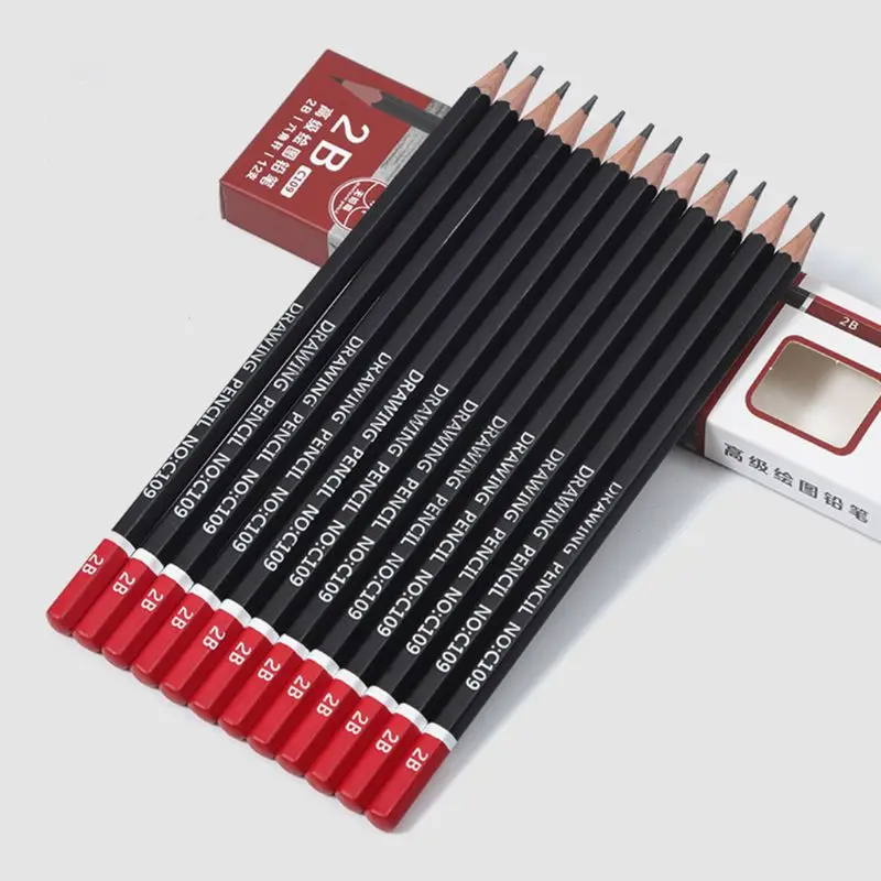 

12pcs/box Graphite Pencil Sketch Drawing Writing 2H HB 2B 3B 3H 4B 5B 6B 8B 10B Office School Supplies
