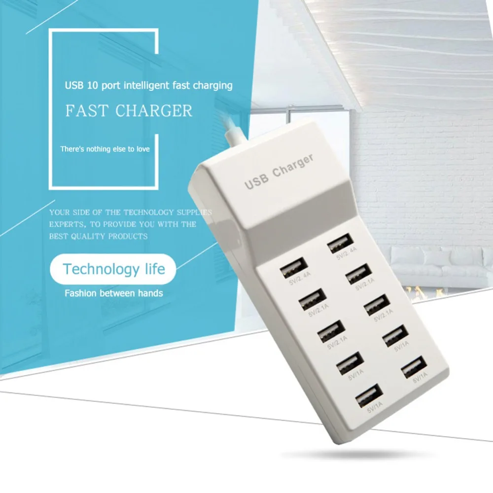 Универсальное 4/10 Портовое USB Проводное зарядное устройство 2x2. 4A 4x2A 4x1A портативное зарядное устройство для смартфонов с европейской вилкой