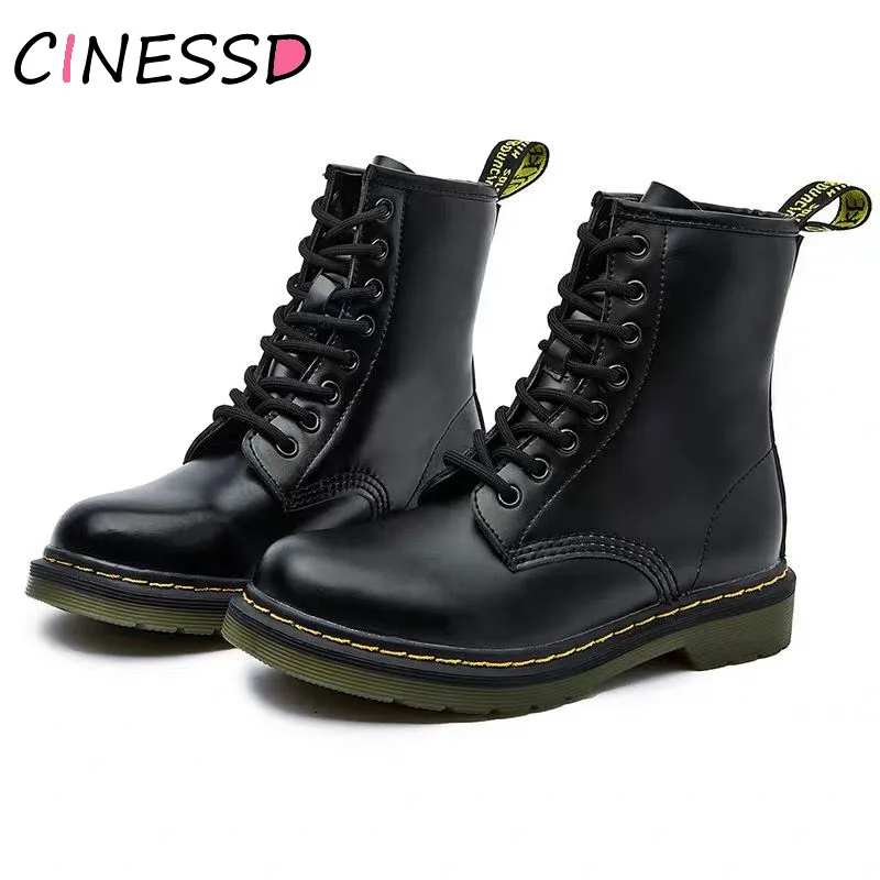 

Winter Casual Chunky PU Rubber Boots For Women 2019 New Dr Riding Boots Shoes High Top Motorcycle Autumn Shoes Female Snow Boots