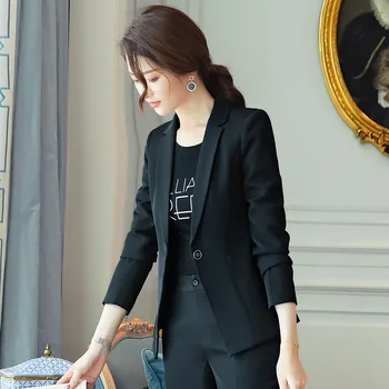 

Women's suit 2019 autumn new casual fashion temperament slimming solid color single button small suit trousers two-piece suit