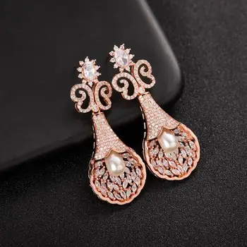 

2019 creative flowers with pearl flowers, water drop earrings, luxury temperament, female face, thin earrings DZ 4