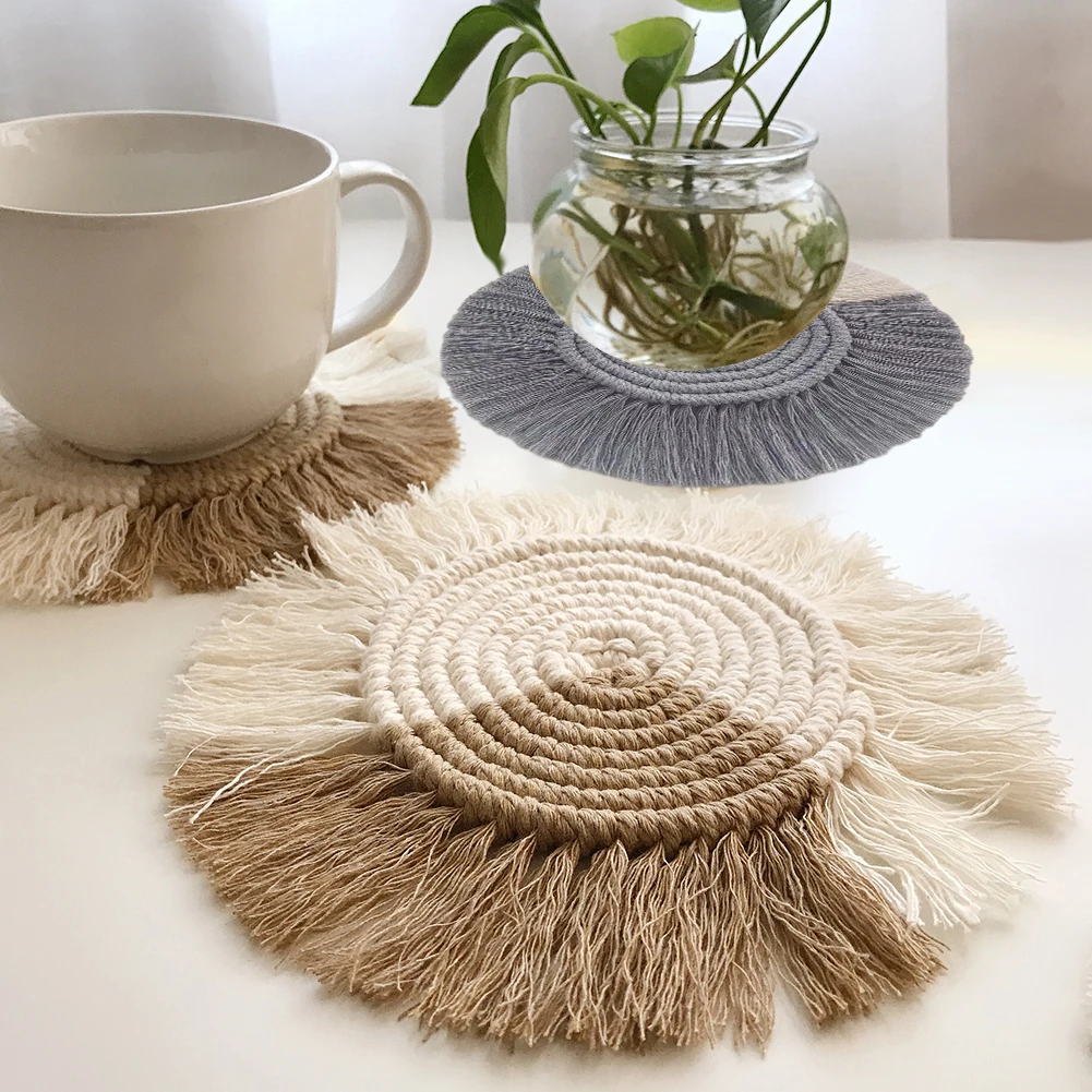 Lot De 4 Dessous De Verre Ronds En Coton Tissés à La Main Sous Verres Minimalistes Et Absorbants Pour La Protection De La Table Et La Decoration Dinterieur 91512934