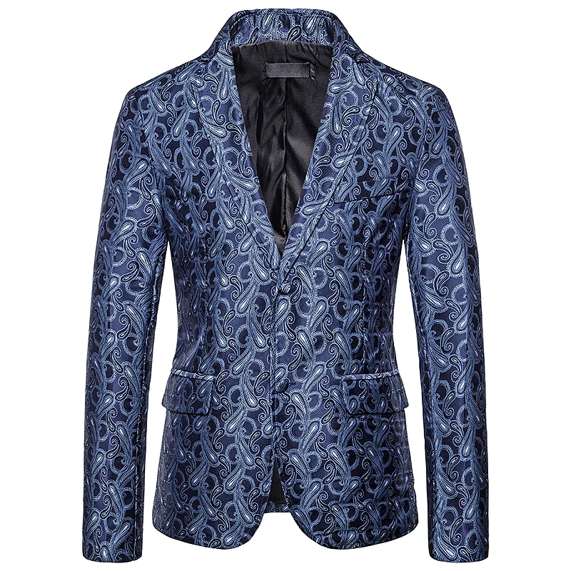 EU plus size men casual style Suits Blazers 2019 men's Cashew flower embroidery pattern suit jacket Two buckles design suit coat EU plus size men casual style Suits Blazers 2019 men's Cashew flower embroidery pattern suit jacket Two buckles design suit coat