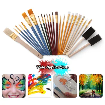 

25Pcs Paint Brushes Set PaintBrushes Starter Kit Includes Taklon/ Bristle/ Horse Hair Brushes and Sponge Brushes for Painting