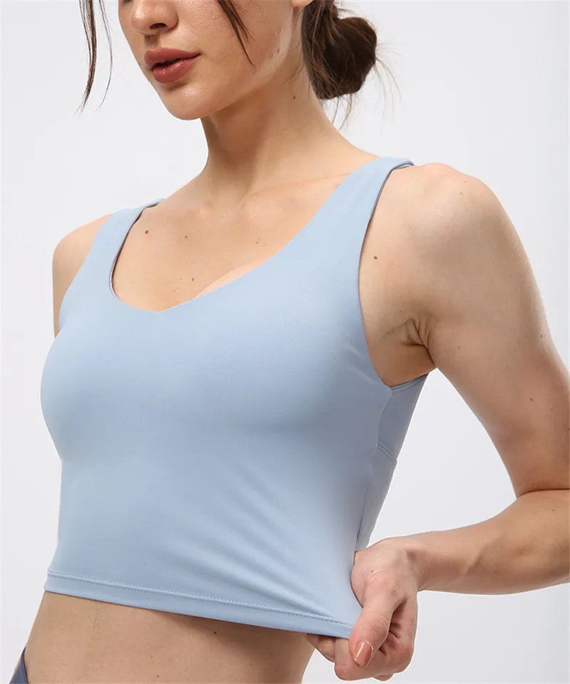 Solid Color Sports Tank Soft Yoga Vest Crop Top Moisture Wicking Tight Fitness Bra Women No Rims Removable Chest Pad Gym Clothes
