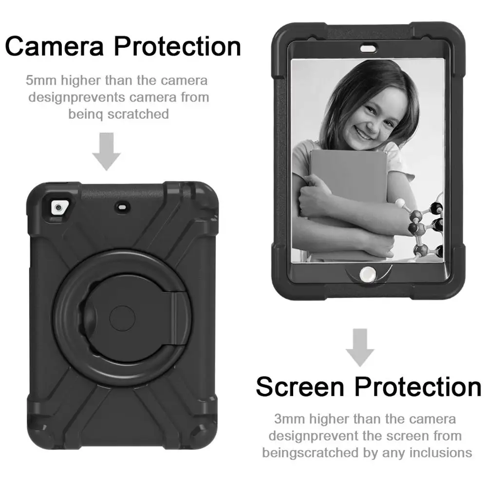 black Для iPad 9,7 A1822 A1823 A1893 A1954 чехол вращающаяся стойка EVA ПК чехол для iPad Air 1/Air 2/Pro 9,7 противоударный Дети чехол - Цвет: black