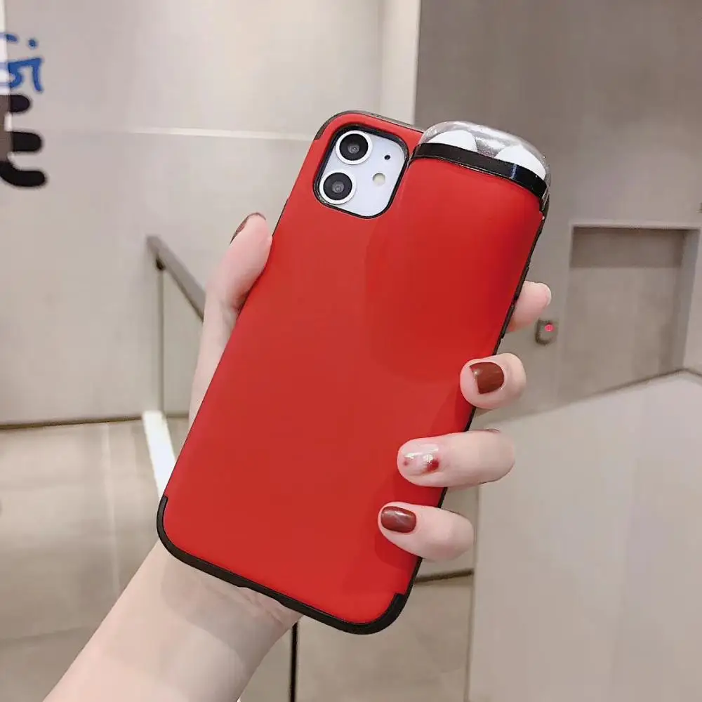 Starktni 2 в 1 Airpords держатель чехол для телефона для iphone 11Pro Max XR 7 8 Plus Жесткий Чехол для iphone X XSMAX 6S 6Plus задняя крышка - Цвет: Red