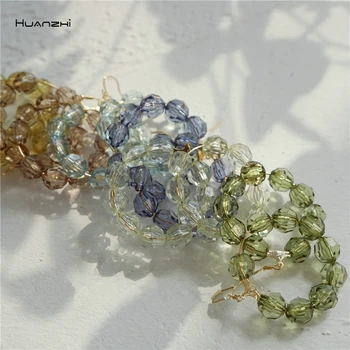 

HUANZHI 2020 New Korea color Transparent Crystal Stereoscopic Ball Circle Hoop Earrings Geometric for Woman Girls Party Jewelry