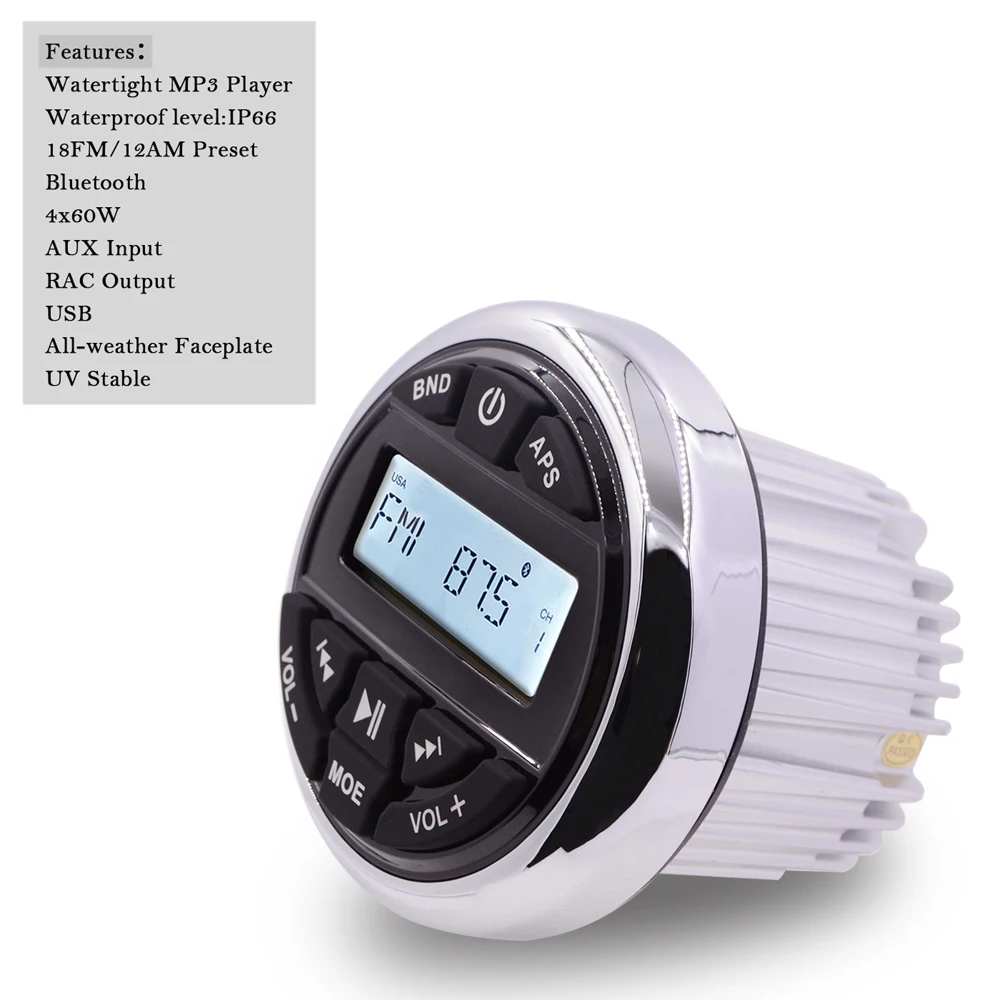 US $106.74 Waterproof Marine Bluetooth Stereo Radio Audio FM AM MP3 PlayerUSB 35mm Extension Mount Dash Cable For Yacht Boat Motorcycle