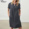 Women's Sundress Summer Linen Dress 2022 Celmia Tunic Top Short Sleeve Shirt Button Female Vintage Casual Sarafans Vestidos 5XL ► Photo 1/6