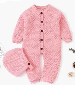 Детский комбинезон, осенне-зимний трикотажный комбинезон на пуговицах, сохраняющий тепло, хлопковый комплект одежды для маленького ребенка - Цвет: pink