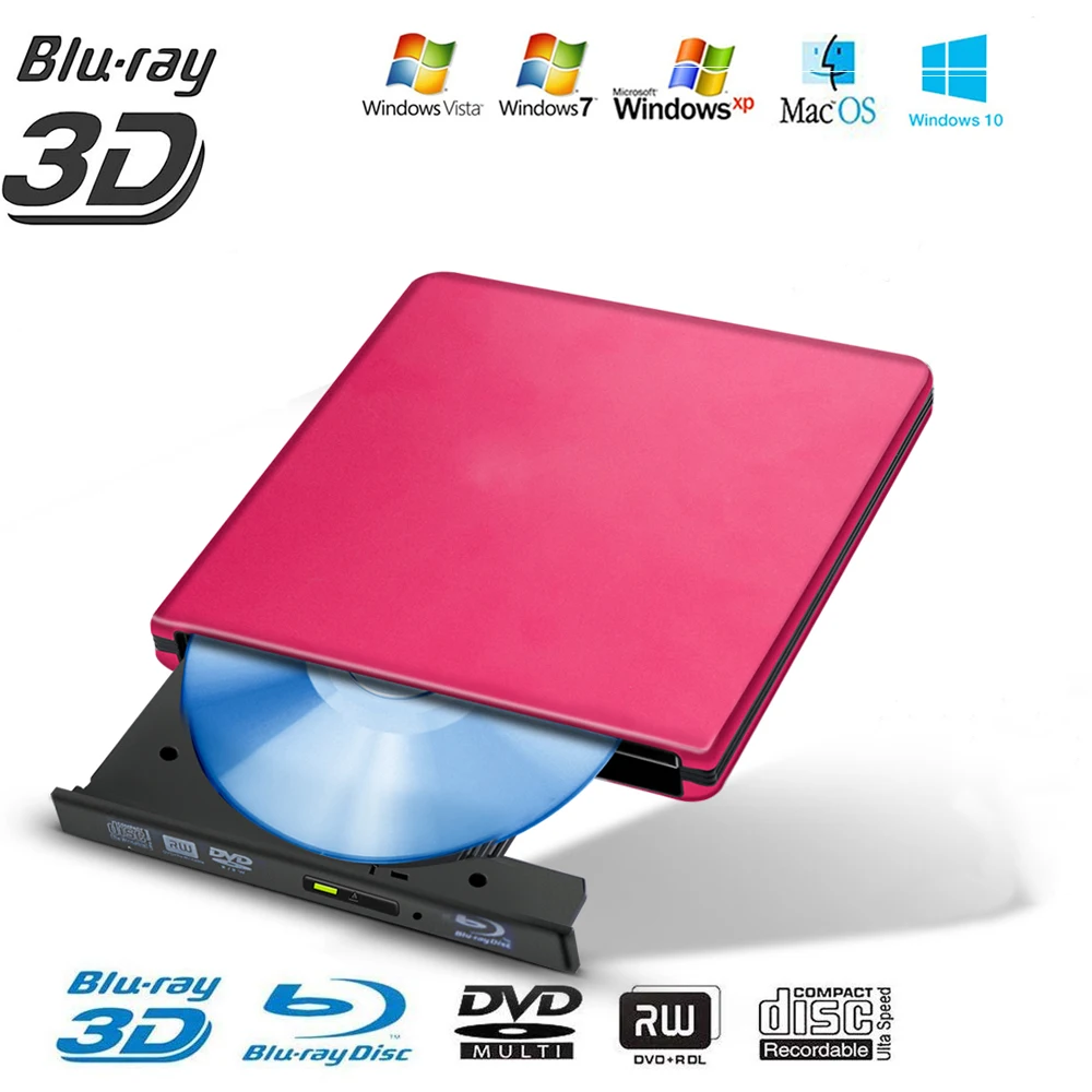 

Blu-ray USB 3.0 External BD/CD/DVD Writer Drive Burner Chrome For Mac/Windows 10/Laptop/PC Optical Drive Player Writer