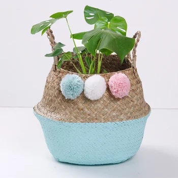 

Foldable Handmade Bamboo Storage Baskets Laundry Straw Patchwork Wicker Rattan Seagrass Belly Garden Flower Pot Planter Basket