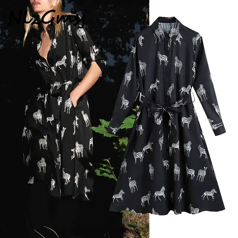 animal print midi shirt dress