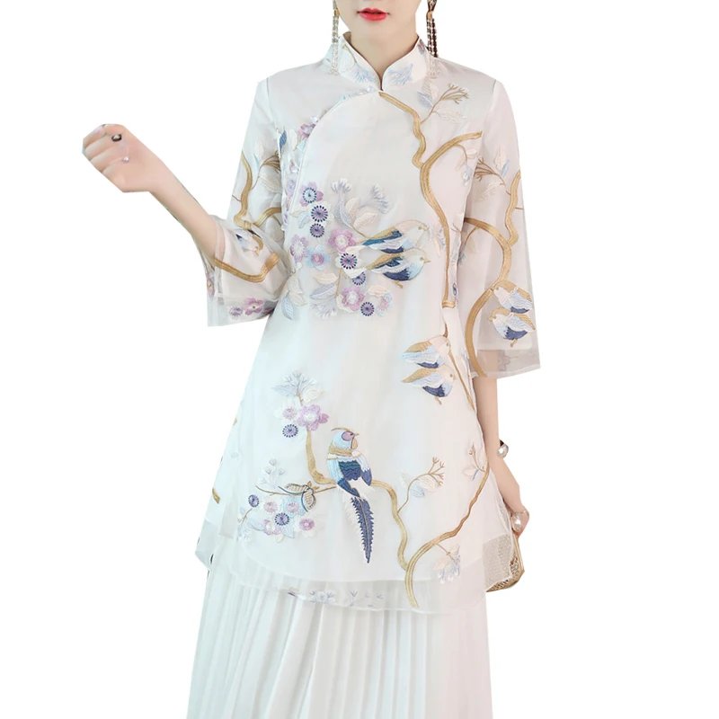 Традиционная китайская блузка qipao Китайский стиль cheongsam топы элегантные винтажные qipao Топ hanfu Вышивка Половина рукава блузка