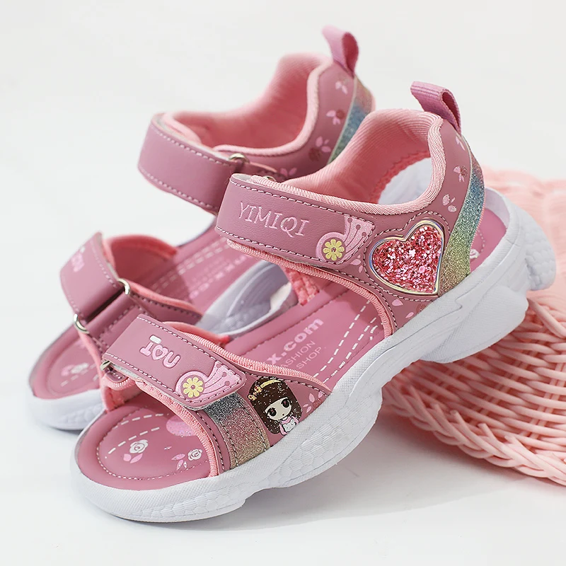 Kids Girls Sandals Soft Princess Sandals Lightweight Shining Print Baby  Shoes Comfortable Summer Kids Sandals extra wide fit children's shoes Children's Shoes