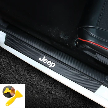

4PCS Car Styling Carbon Fiber Door Sill Protector Stickers For Chrysler JEEP Grand Cherokee Wrangler Compa protection Sticker