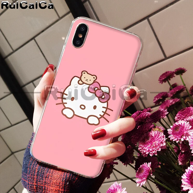 RuiCaiCa прекрасный розовый чехол hello kitty Coque Shell для телефона iPhone 5 5Sx 6 7 7plus 8 8Plus X XS MAX XR - Цвет: A6
