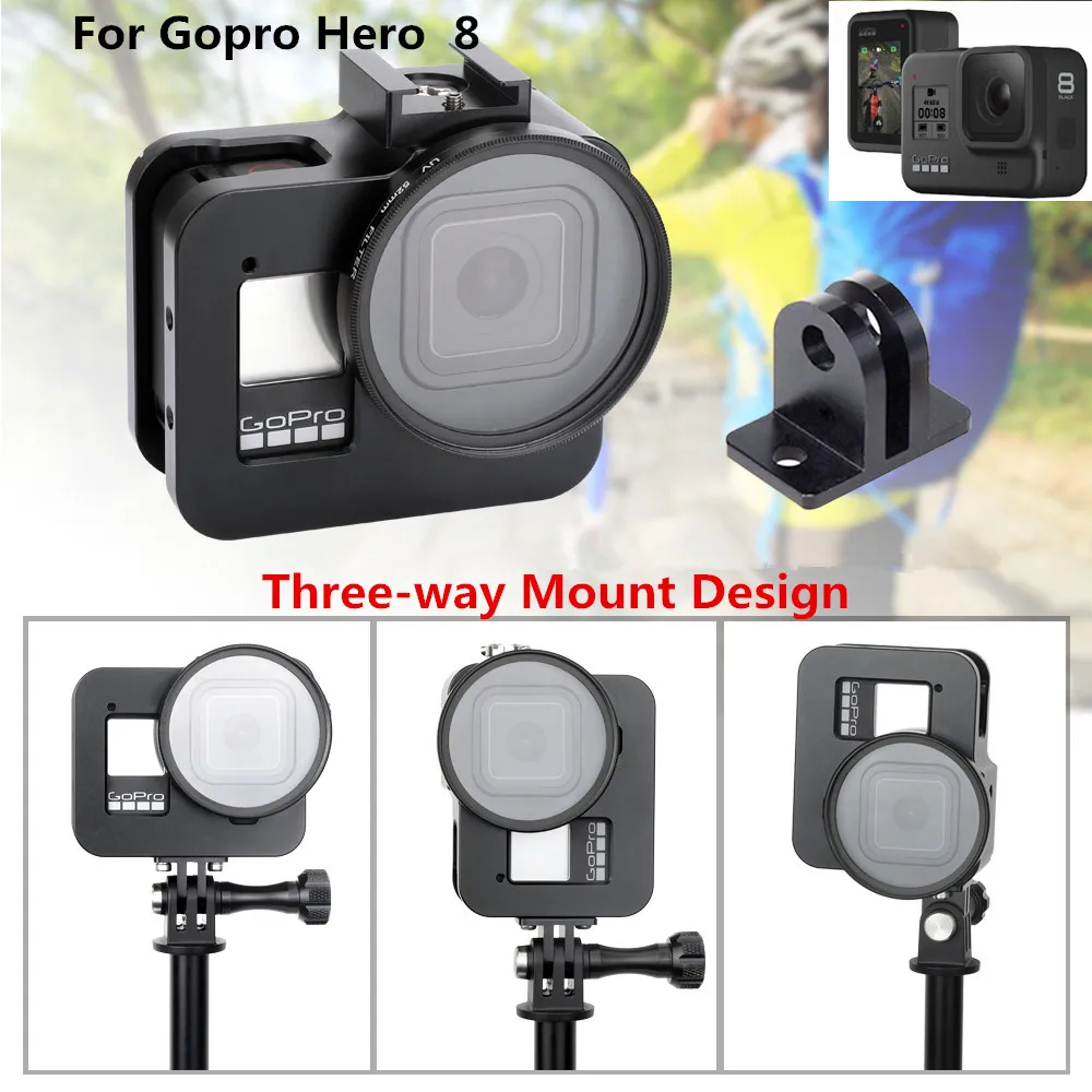 Vlogging Built-in 52mm UV Protection Lens Filter,Lens Cap,Mic Cold Shoe Adapter No Back Cover SHOOT Aluminum Solid Cooling Case for GoPro HERO5/HERO 2018 