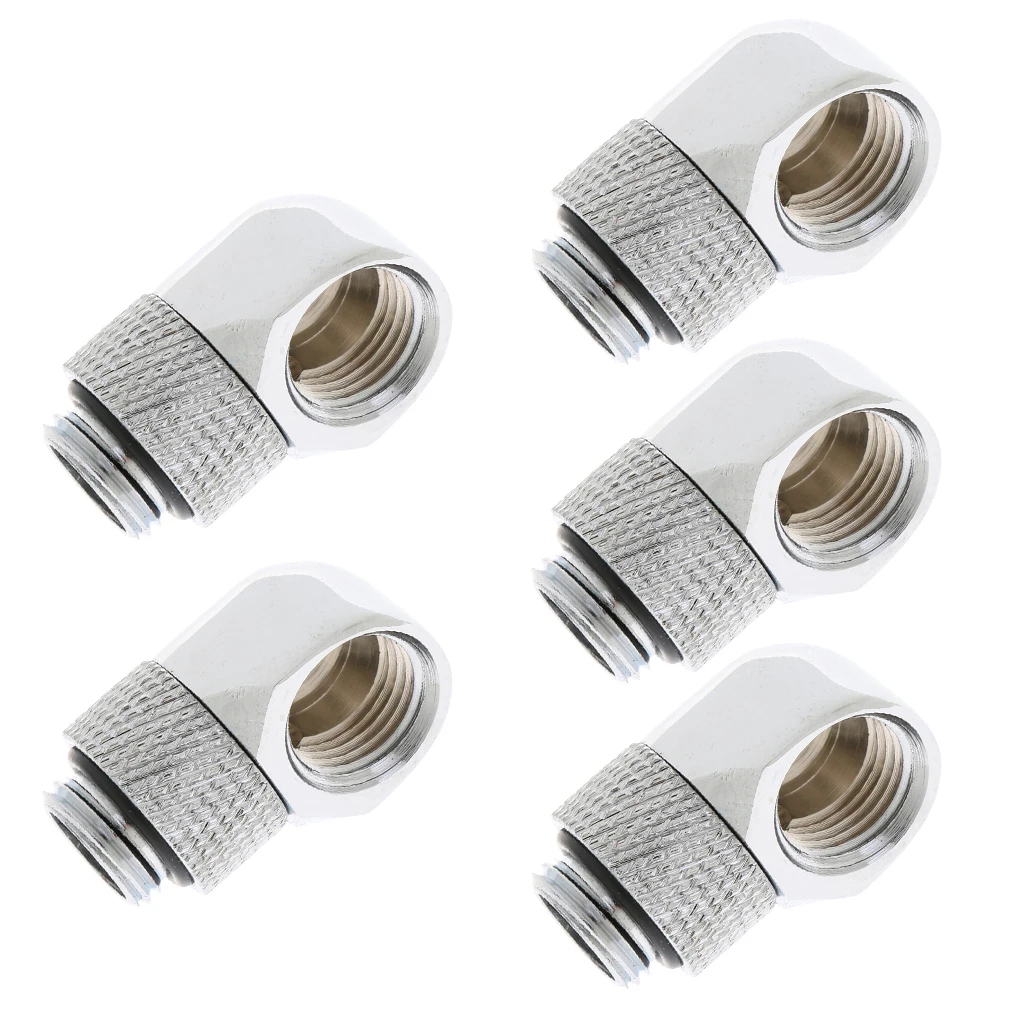 5 Packs G1/4 inch Male to Female Extender Fitting for PC Water Cooling System, 90 Degree Angled , Silver