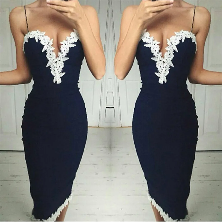 

Hot Selling 2017 New Style Europe And America Summer Camisole Sheath Lace V-neck Midi-skirt Dress