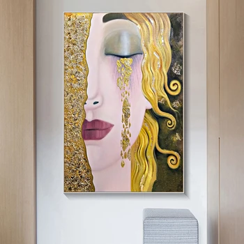 

Woman with Golden Tears Abstract Canvas Paintings Gold Girl Classical Wall Art Posters And Prints Canvas Picture For Living Room