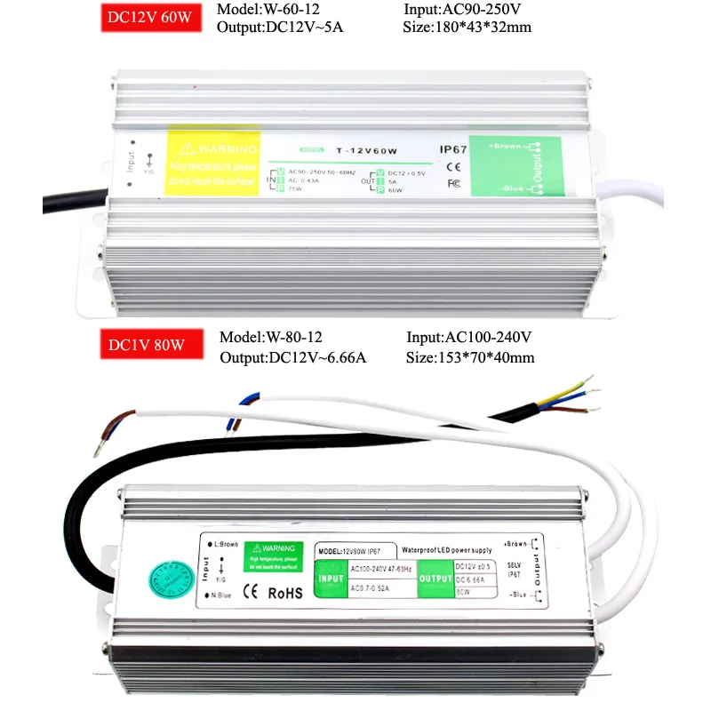 Водонепроницаемый светодиодный драйвер Ac dc 12V 24V 10W 15W 20W 25W 36W 60W 80W 120W 150W
