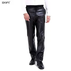 Idopy Для Мужчин's Бизнес Slim Fit эластичные удобные черные Искусственная кожа штаны джинсы брюки-Слаксы с кулиской для Для мужчин
