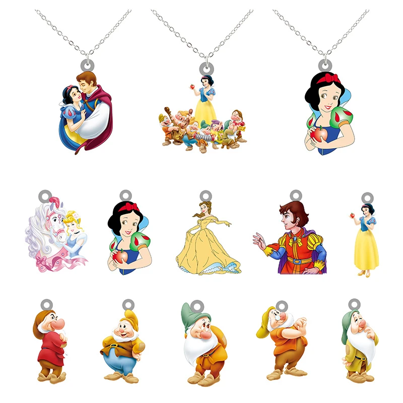 Collar de acrílico de de Disney, collar de cadena larga con colgante de Blancanieves, Príncipe y los siete enanitos|Collares colgantes| - AliExpress
