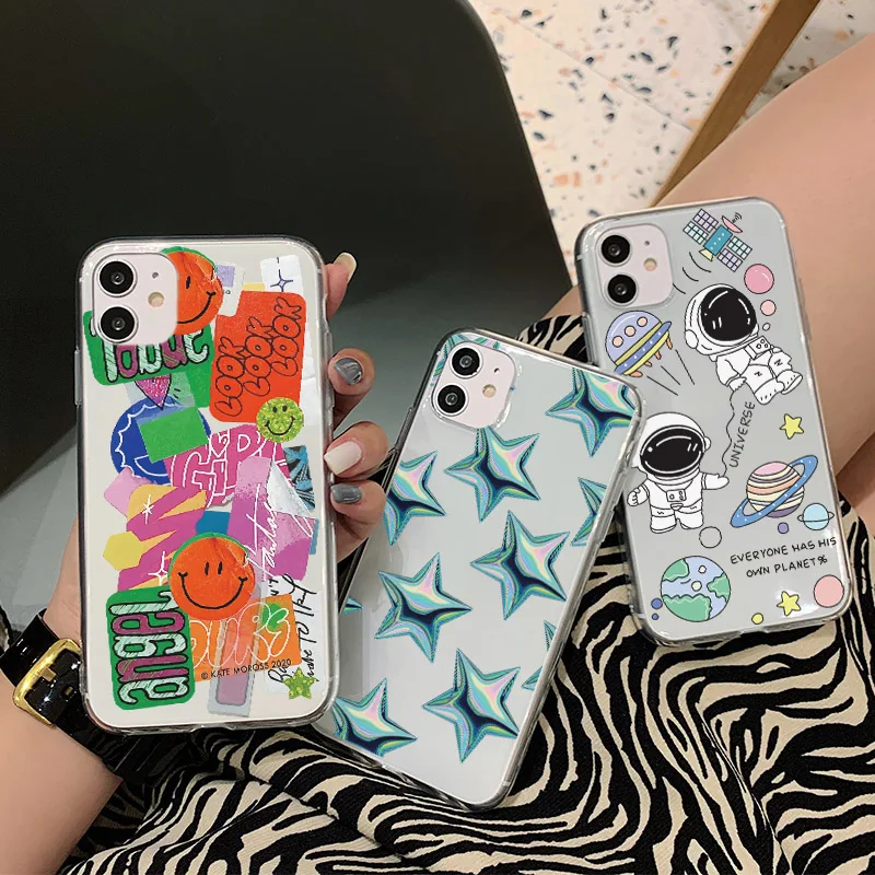 Cute Cartoon Smiley Lable Stars Phone Case For Xiaomi Mi 11 Note 10 9 lite 9t POCO X3 Redmi 8 t Pro 9s Soft Cover | Мобильные