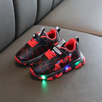 

Led Luminous Spiderman Kids Shoes For Boys Girls Light Children Luminous Baby Sneakers Leather Sport Boy Girl Led Light Shoes