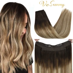 VeSunny Remy Halo Hair Extensions 100% Real Human Hair Invisible Wire Hair Extensions Real Hair with 2 Clips #2/6/24