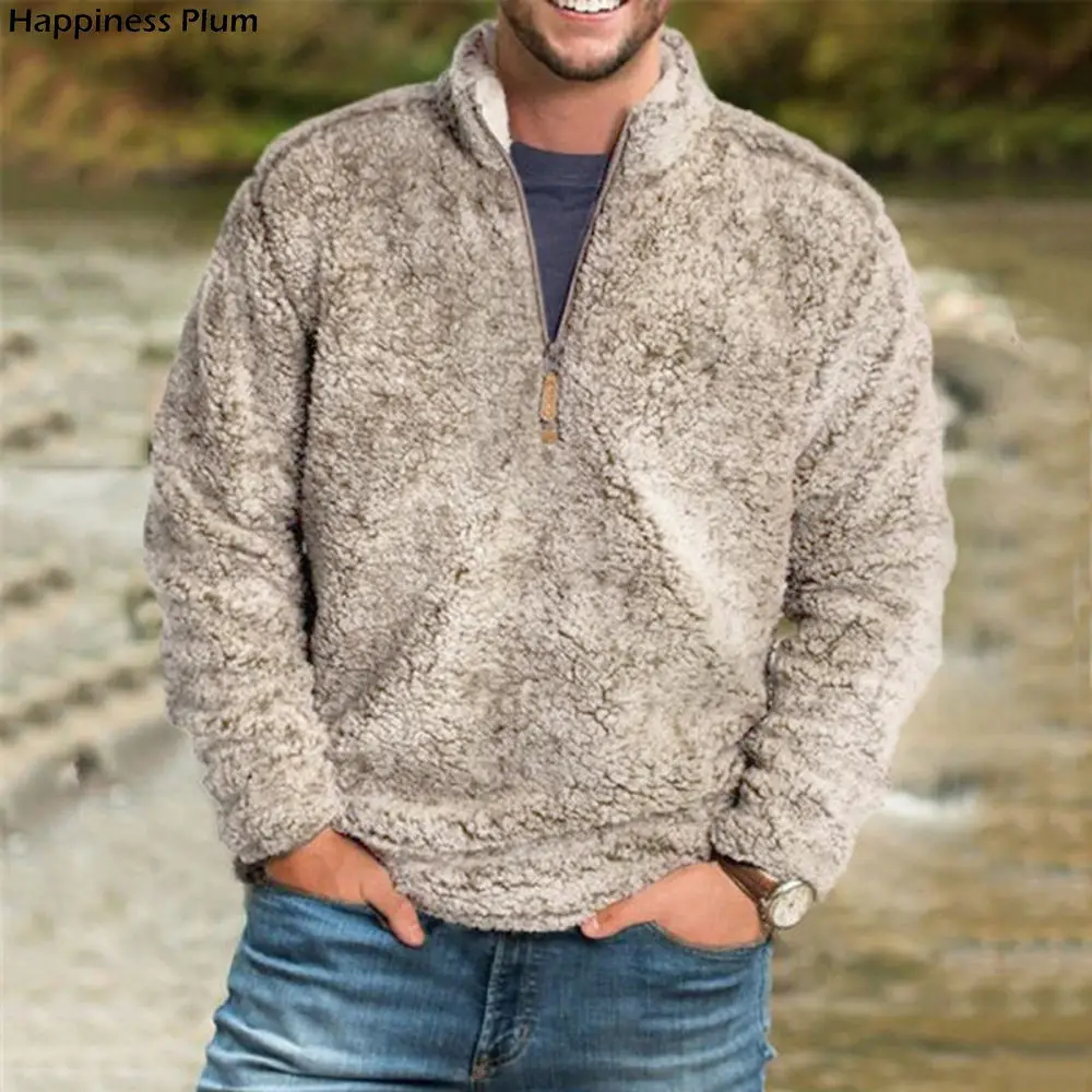 Men Winter Sherpa Sweater 1/4 Zipper 