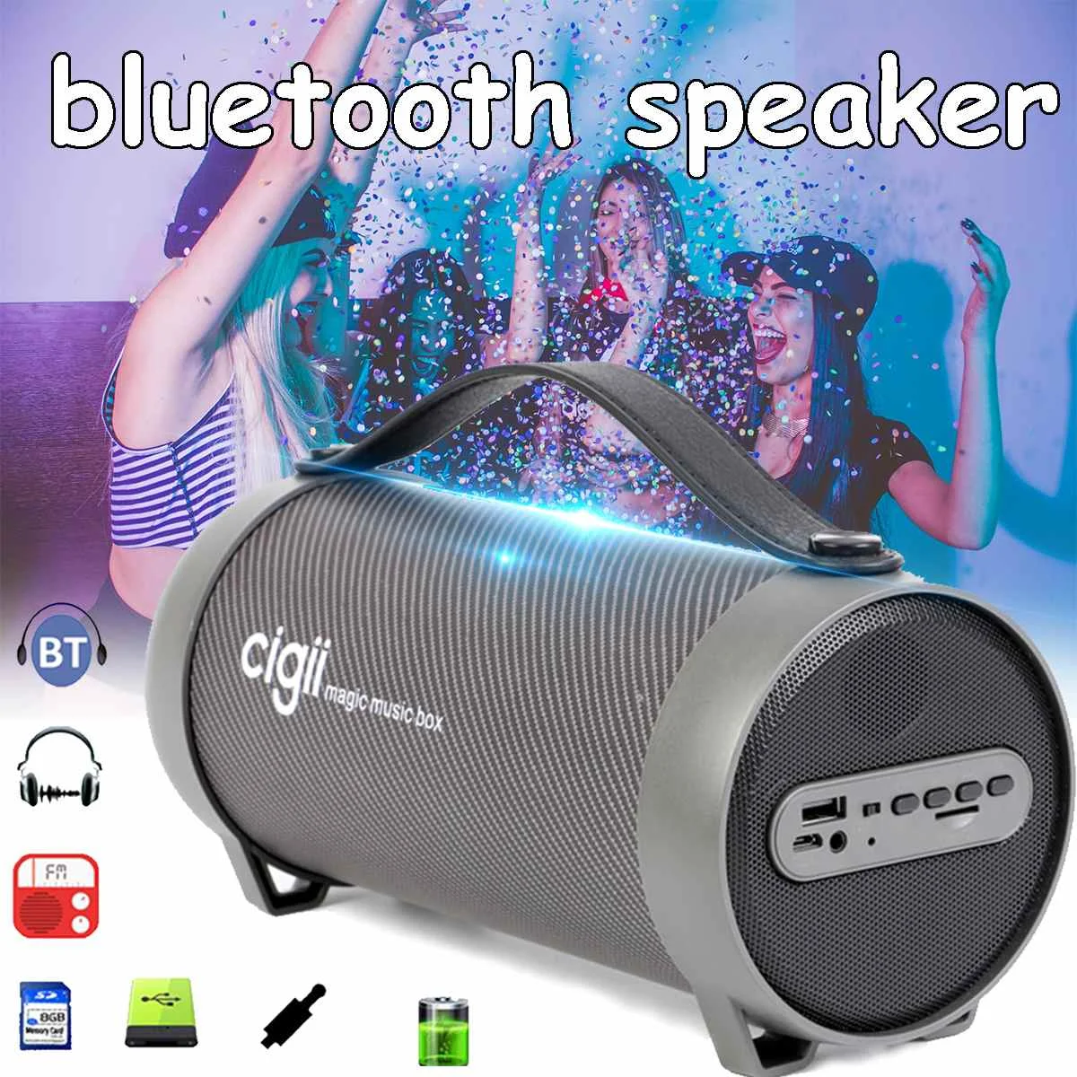 

CIGII S11F Wireless Portable bluetooths Speaker Subwoofer Surround Noise Cancelling Headphones with Handle A2DP Party Applicable