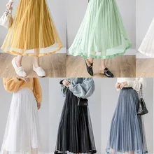 Макси длинные белые черные сетчатые юбки для женщин эластичная высокая талия тюль плиссированные женские юбки вечерние Пышная юбка Saias Jupe