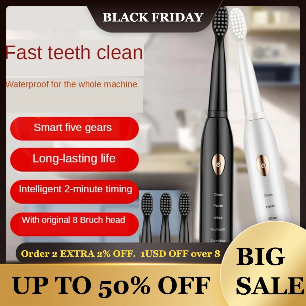 Sonic Electric Toothbrush Whitening Usb-Charge Powerful Washable