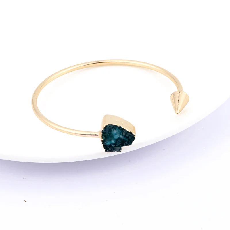 Boho European Jewelry Round Druzy Resin Bangles Triangle Asymmetry Hand Cuff Adjustable Bracelet For Women Bangles Bileklik (5)